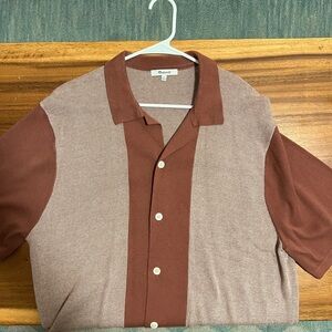 Madewell Men's Two-Tone Burgundy Button-Down Short Sleeve Shirt